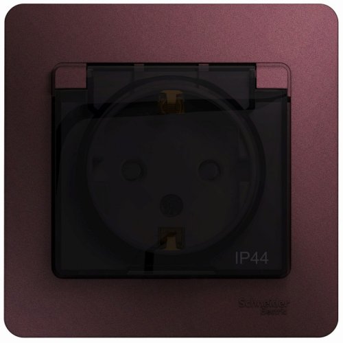 Розетка с заземлением с рамкой Systeme Electric Glossa 1-м. крышка шторки IP44 баклажан картинка